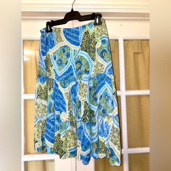 Tradition Dresses & Skirts - Blue and Green Pleated A-Line Midi Skirt
